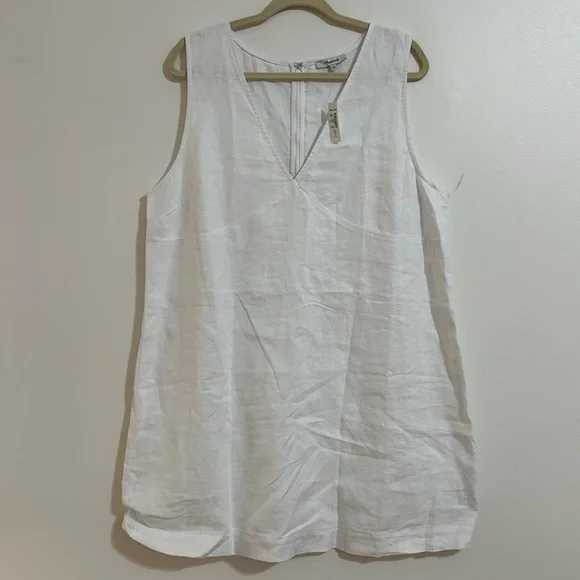 Madewell The Ariana V-Neck Mini Dress Linen White Sleeveless Size XXL - Picture 2 of 5